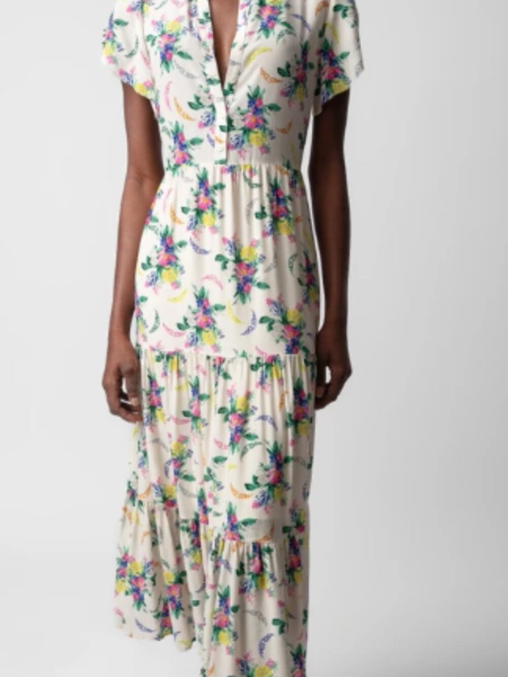 ✨ Zadig & Voltaire "Razy" Soft Bouquet Print Tiered Maxi Dress Size XS✨